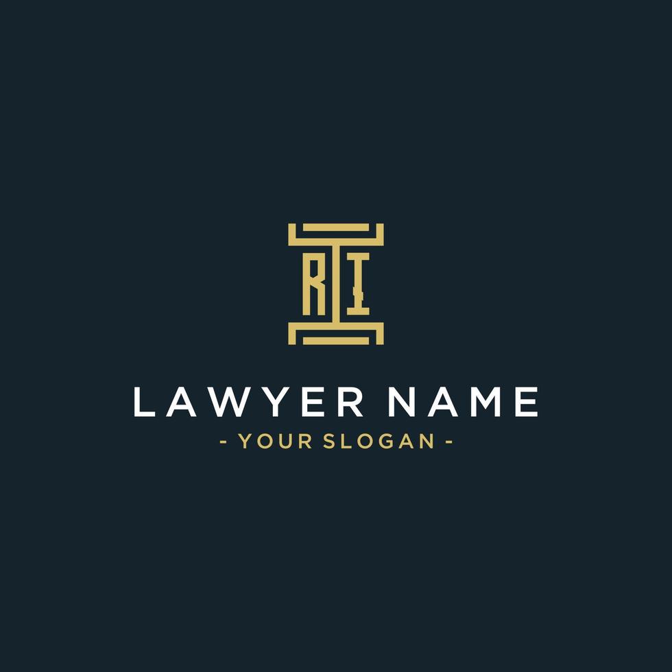 RI initial logo monogram design for legal, lawyer, attorney and law firm vector