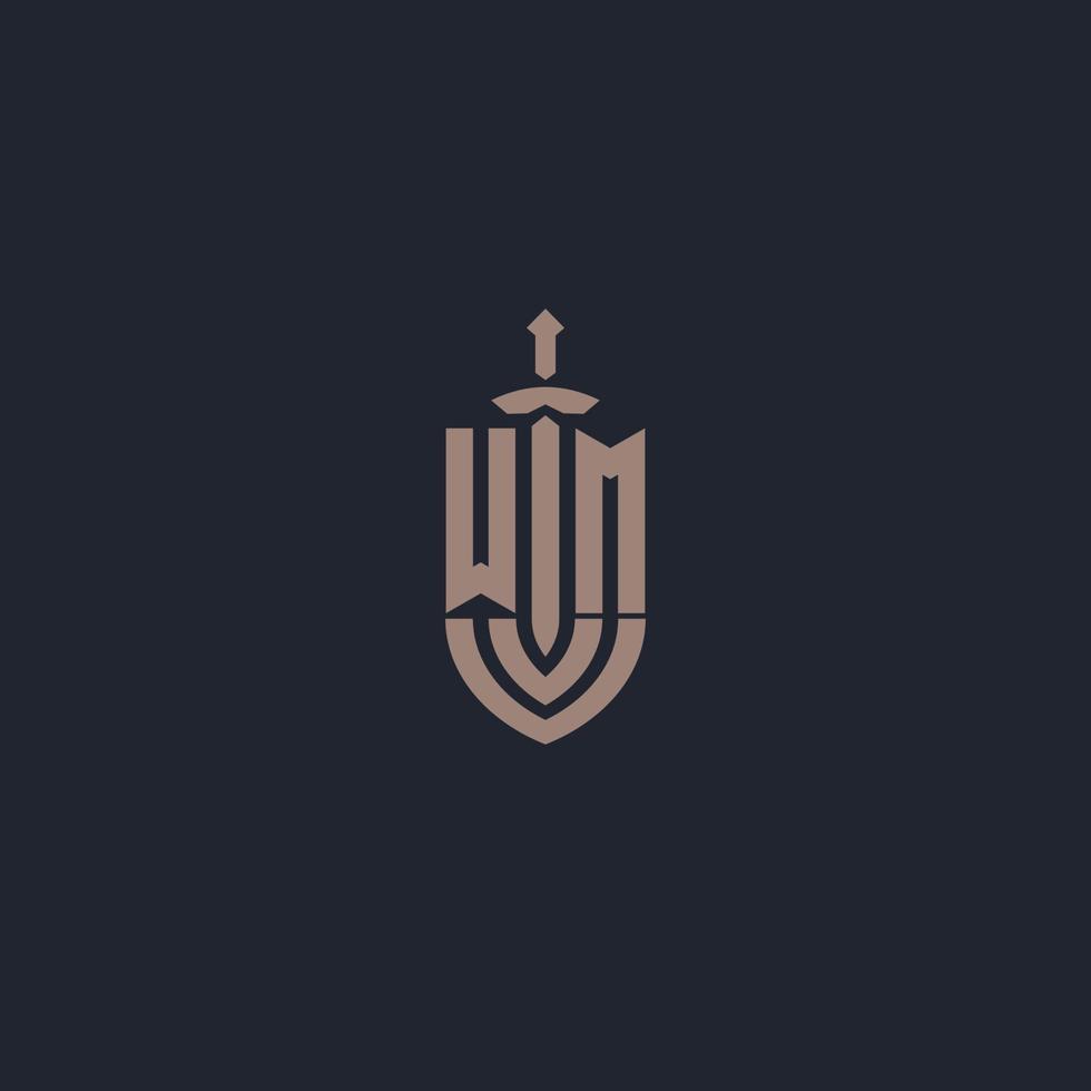 WM logo monogram with sword and shield style design template vector
