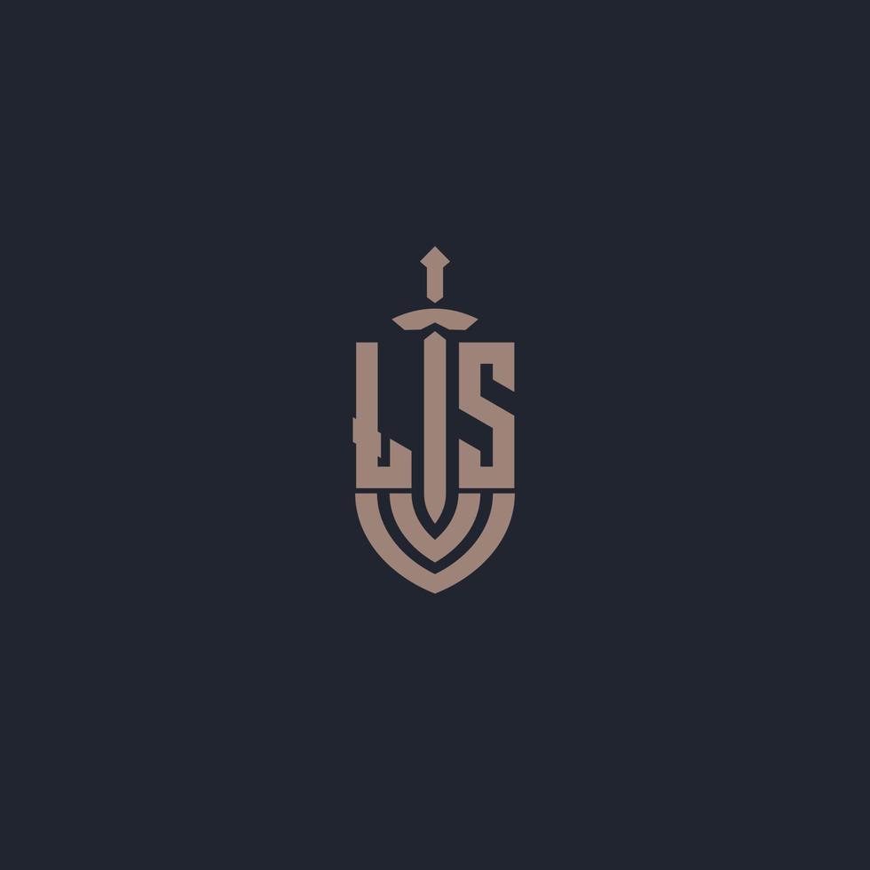 monograma de logotipo ls con plantilla de diseño de estilo espada y escudo vector