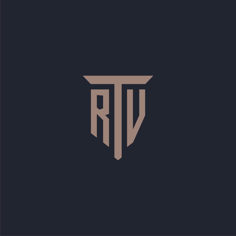 RV initial logo monogram with pillar icon design vector