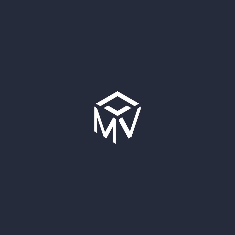 MV initial hexagon logo design vector