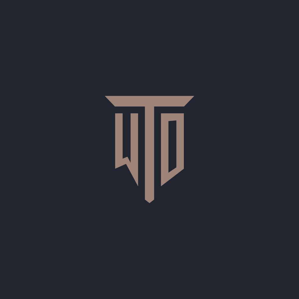 WO initial logo monogram with pillar icon design vector