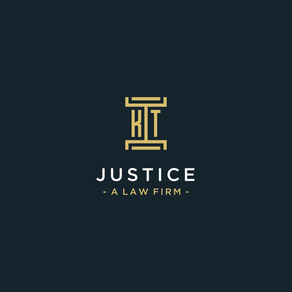 KT initial logo monogram design for legal, lawyer, attorney and law firm vector