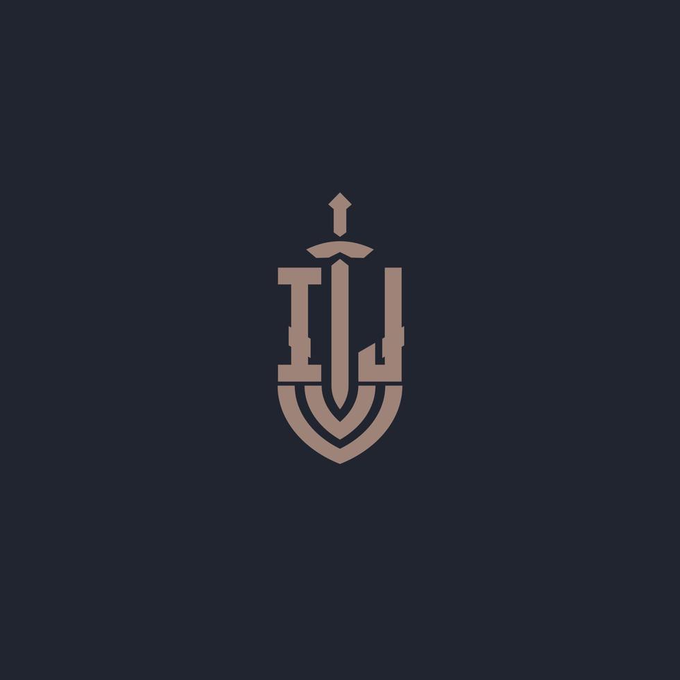 IJ logo monogram with sword and shield style design template vector