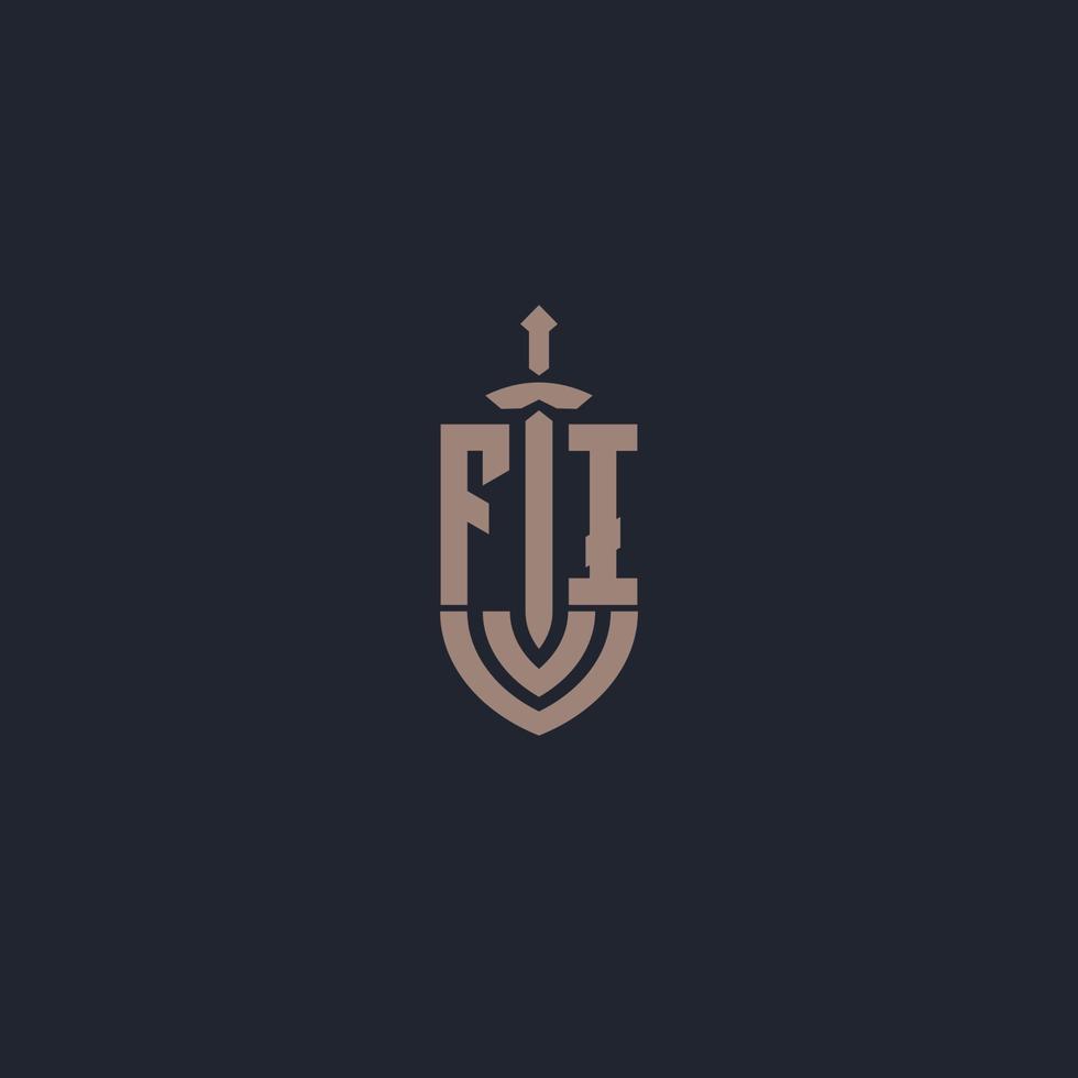 monograma de logotipo fi con plantilla de diseño de estilo espada y escudo vector