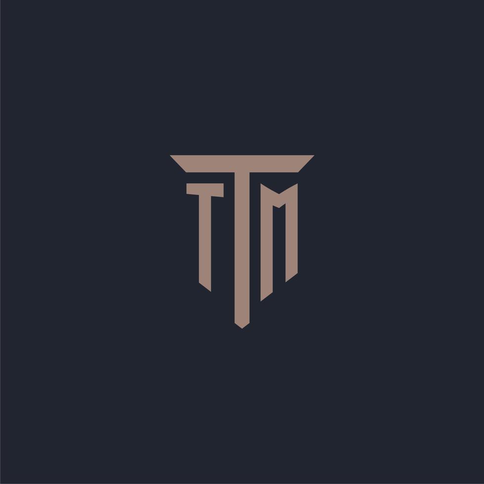 monograma de logotipo inicial tm con diseño de icono de pilar vector