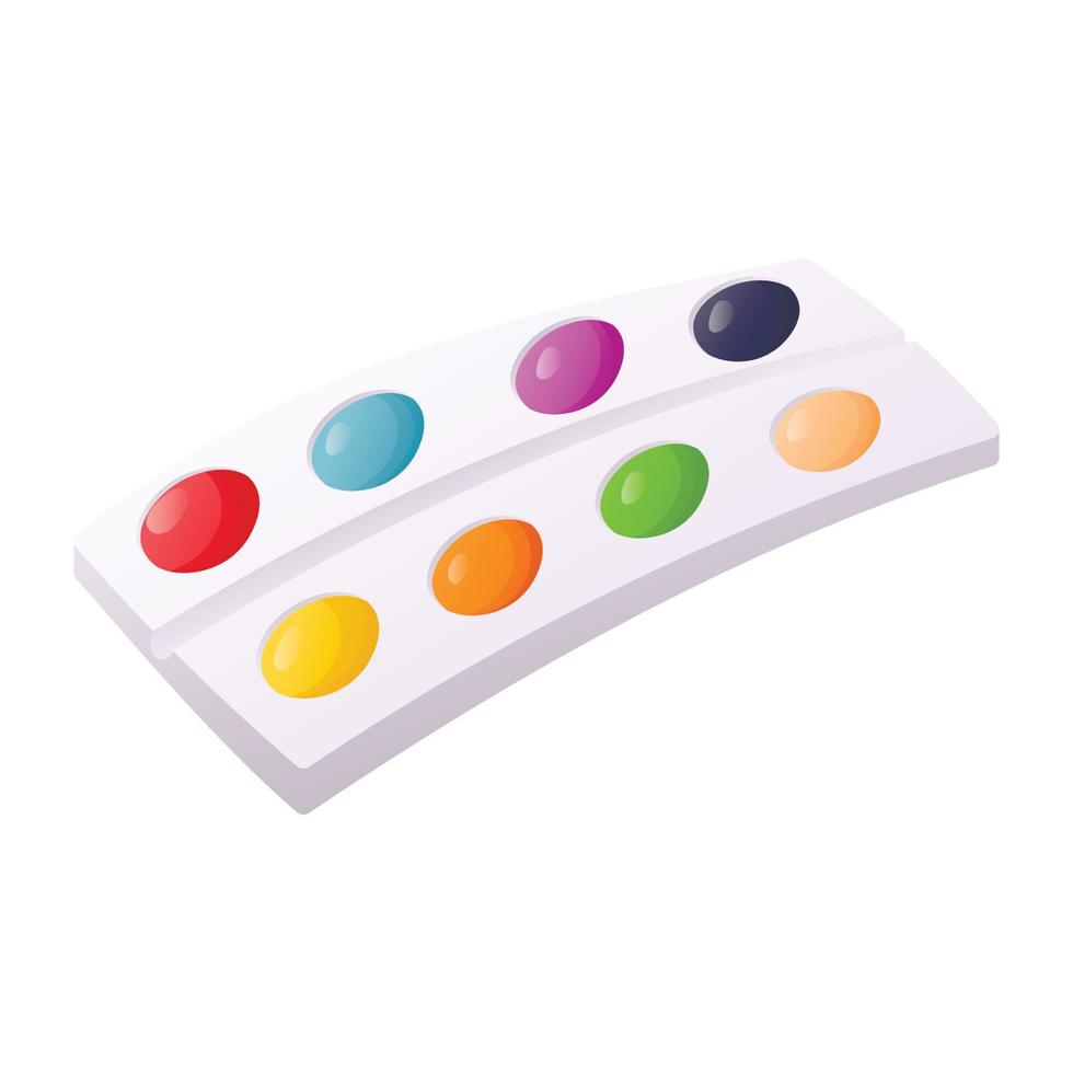 ilustración vectorial simple aislada del paquete de pintura de colores para dibujar. papelería paleta de acuarelas o gouache para niños y estudiantes. vector