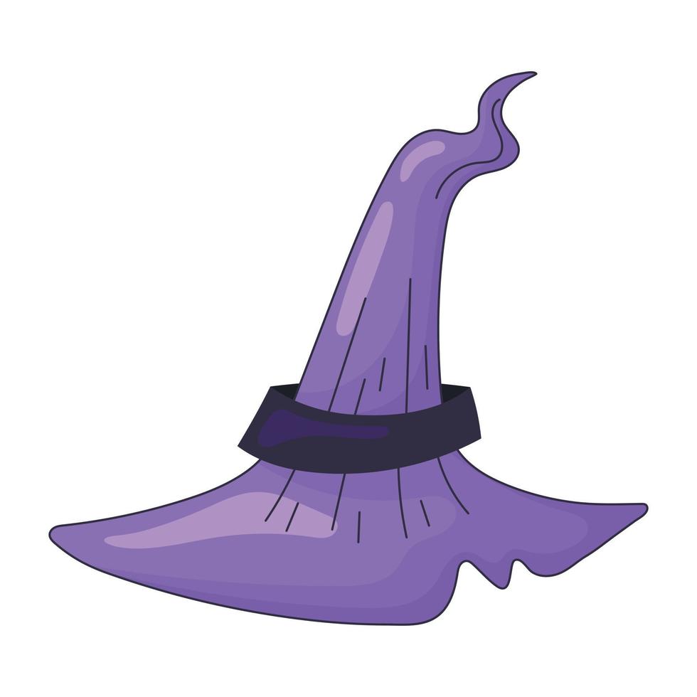 Vector isolated illustration of a witch or wizard wide brim hat. Cartoon design element or Halloween accessory.