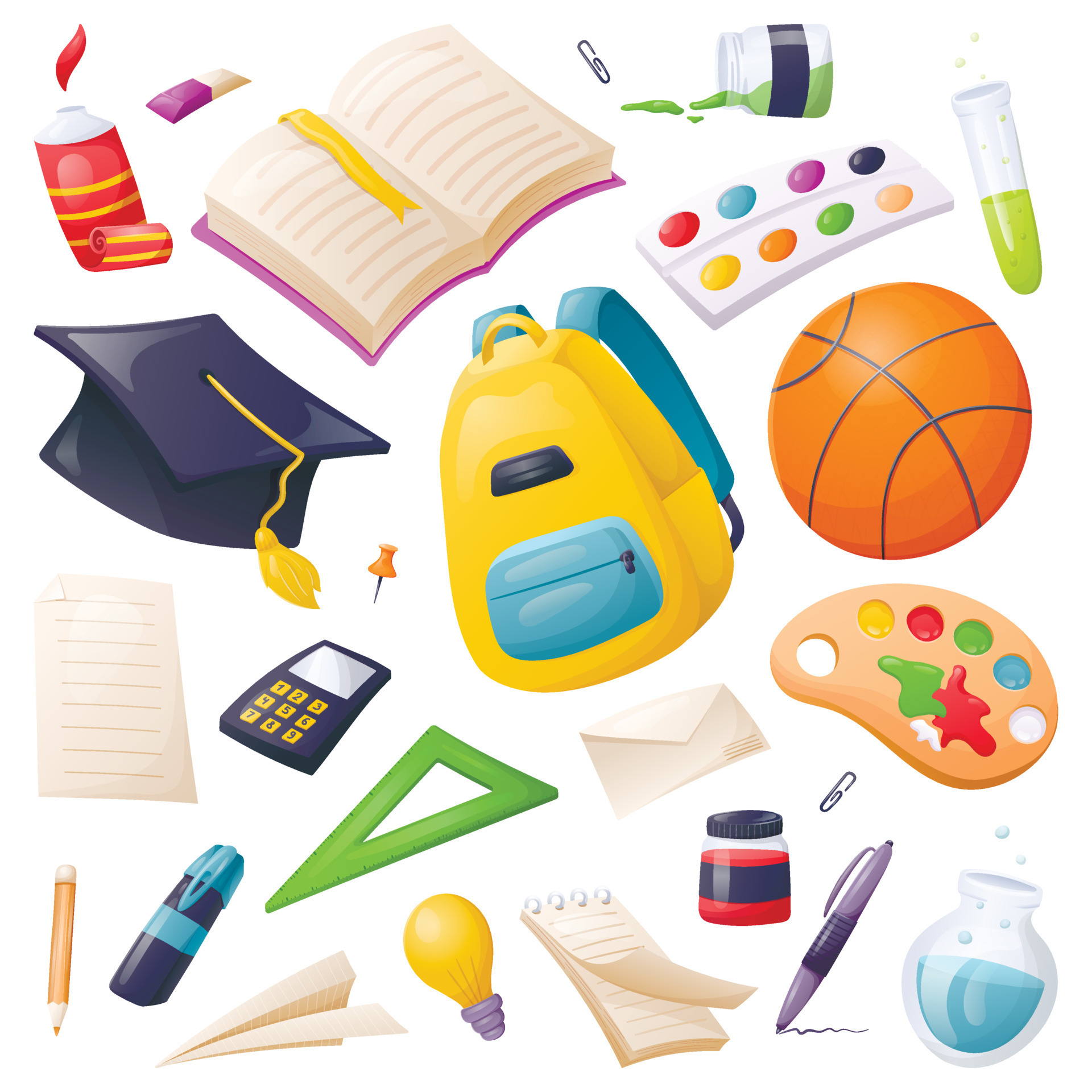 Vector cartoon collection of stationery and school or office supplies.  Subjects for study, drawing and writing. 11392334 Vector Art at Vecteezy