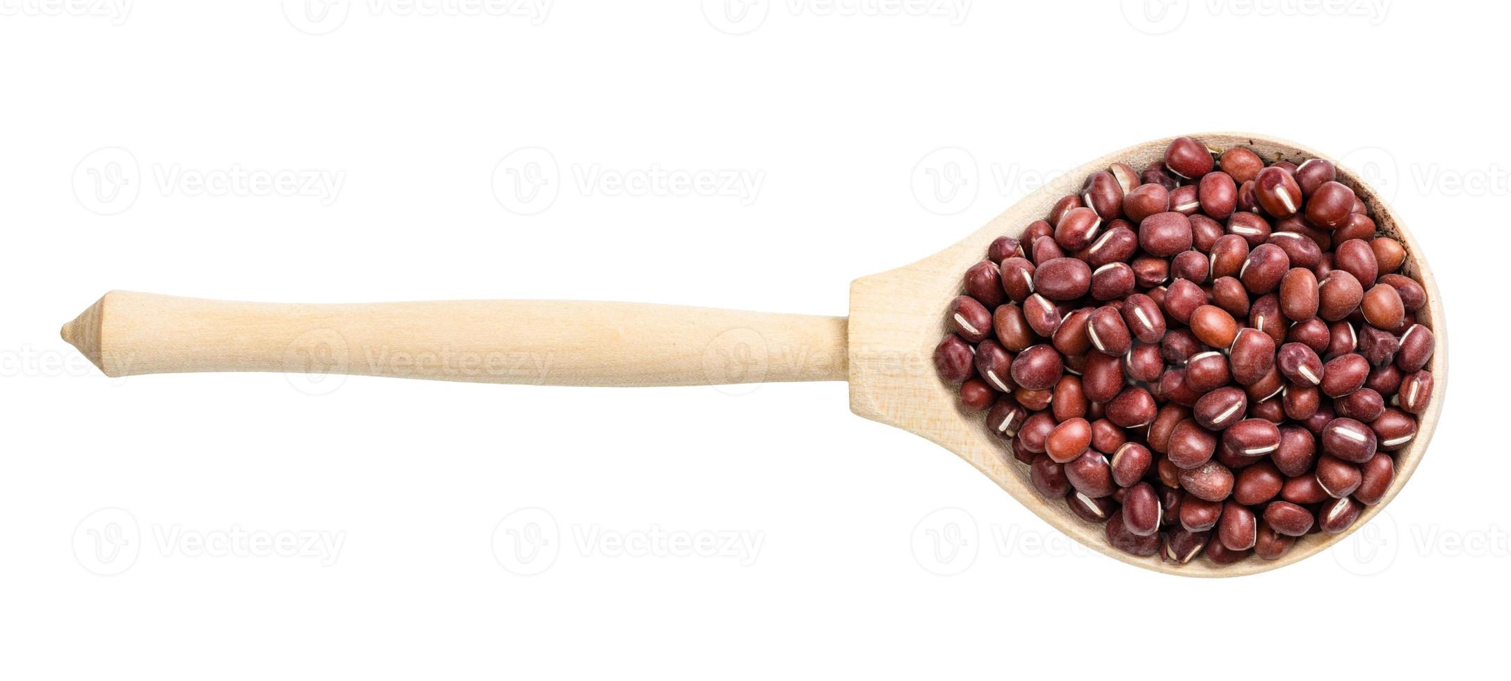 top view of raw adzuki beans in spoon isolated photo