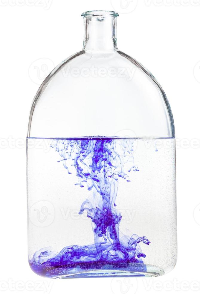 violet watercolour dissolves in water in flask photo