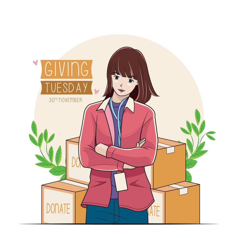 Volunteer giving tuesday celebration with give gifts vector illustration pro download