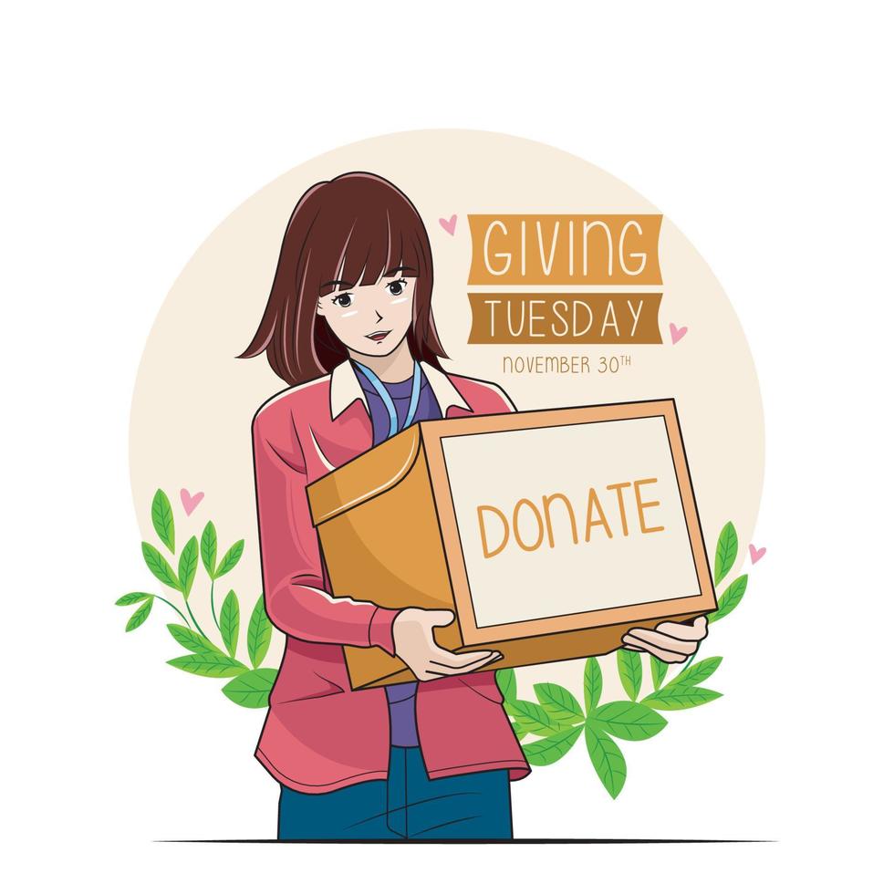 Volunteer holding box containing donations charity vector illustration free download