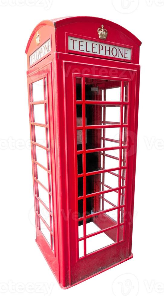 Cabina telefónica roja británica aislada en blanco foto