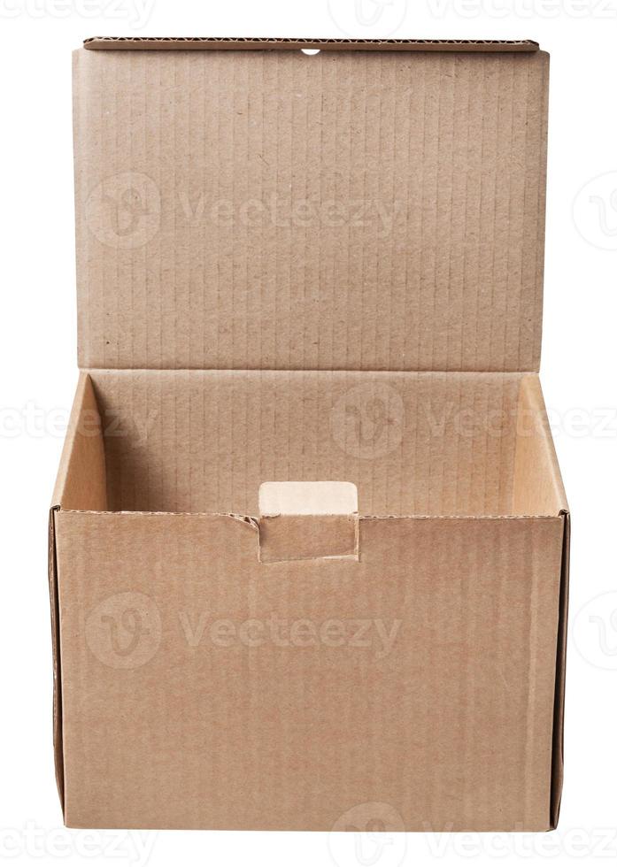 front view of open cardboard box isolated photo