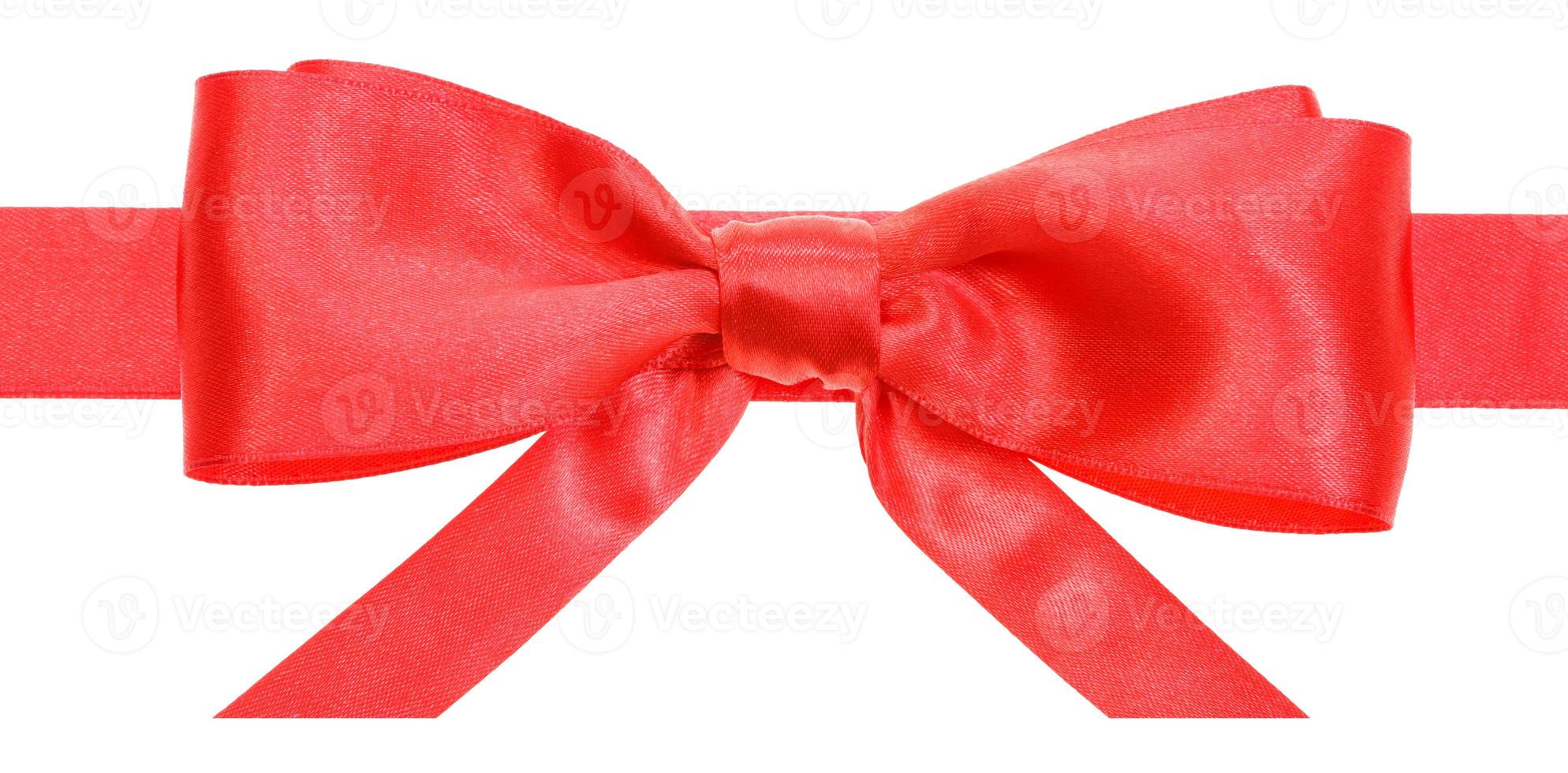 real red bow with horizontal cut ends on ribbon photo