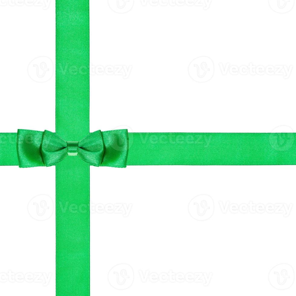 double green bow knot on two crossing satin ribbon photo