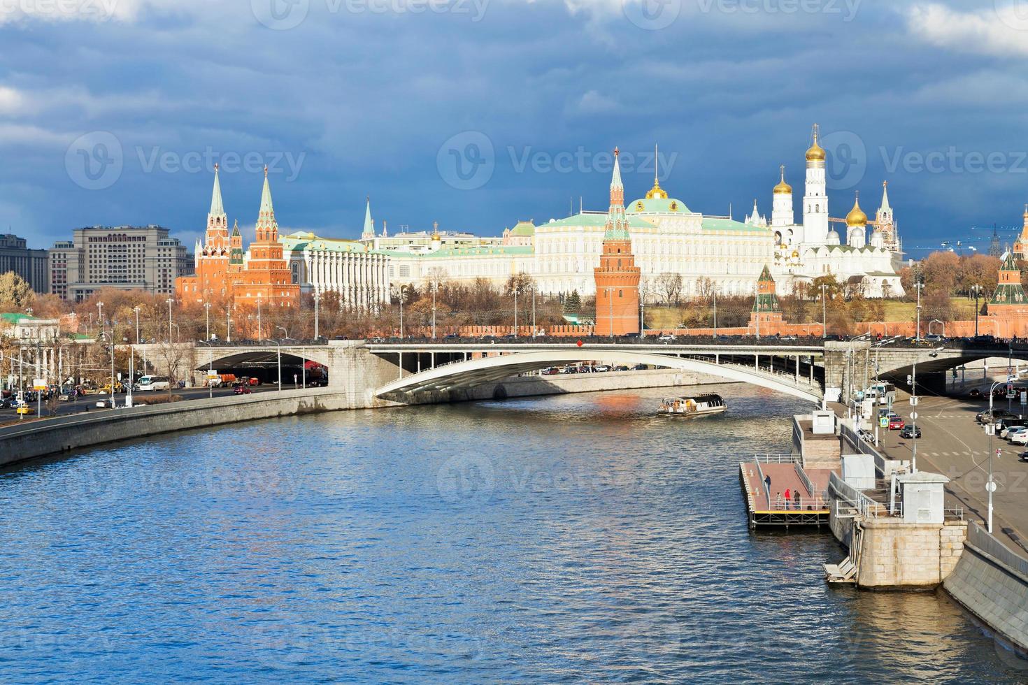 illuminated Moscow Kremlin and Moskva River photo