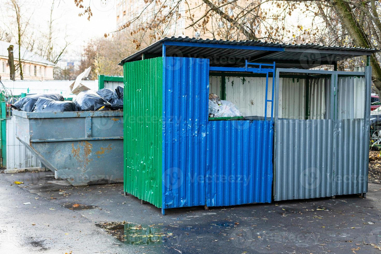 municipal waste site with garbage containers photo