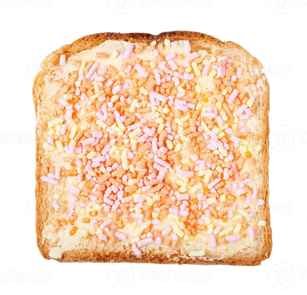 top view of sweet toast with butter and fruithails photo