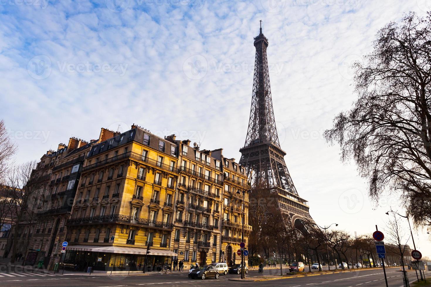 view of eiffel tower from quai branly in Paris photo