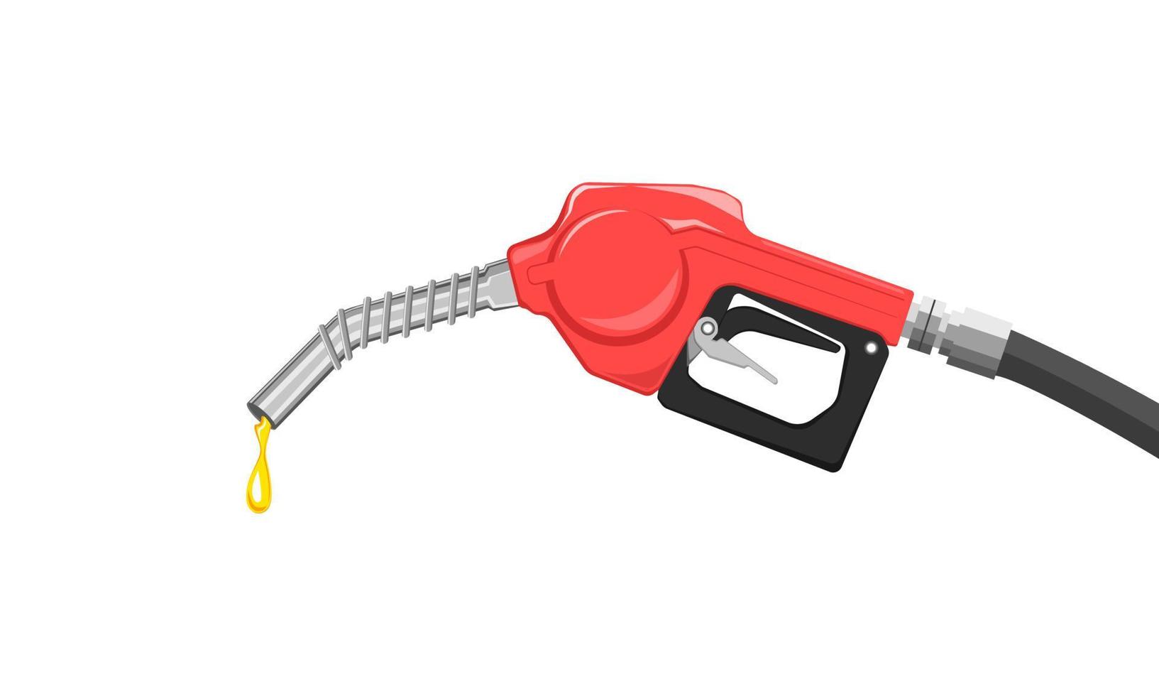 Vector red fuel pump nozzle gasoline with drop oil on white background