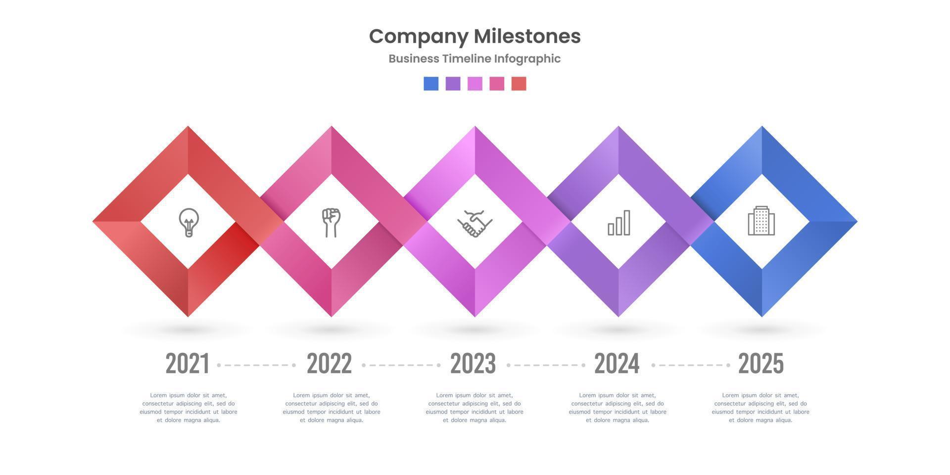 línea de tiempo de infografía 5 años. estilo de patrón de diamante degradado vector