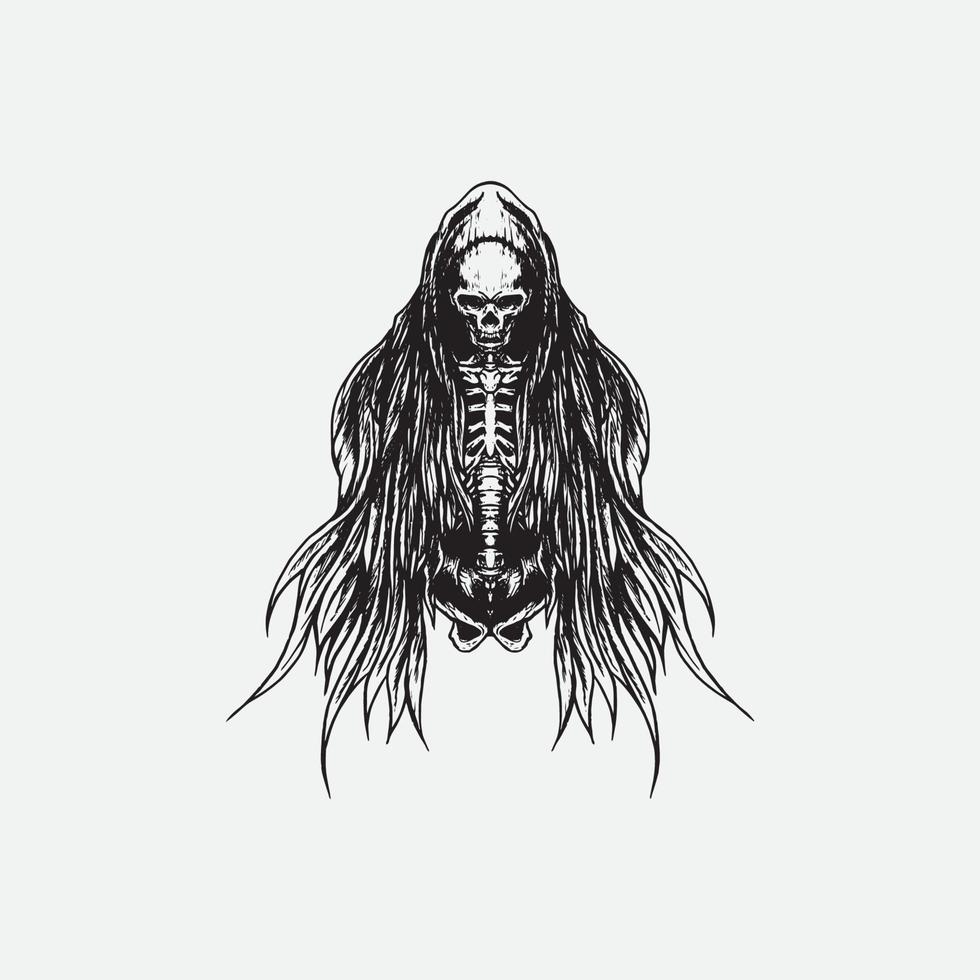 Skull reaper drawing. vector