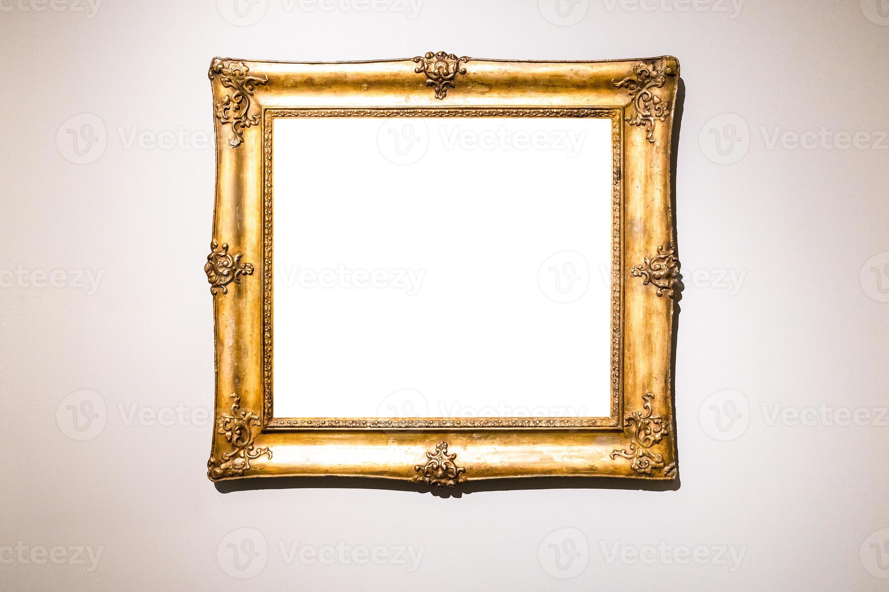 old wide baroque gold picture frame on brown wall 11394214 Stock Photo