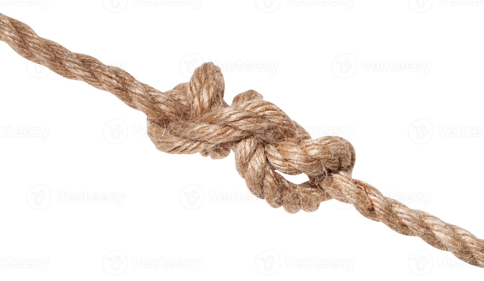 stevedore knot tied on thick jute rope isolated photo