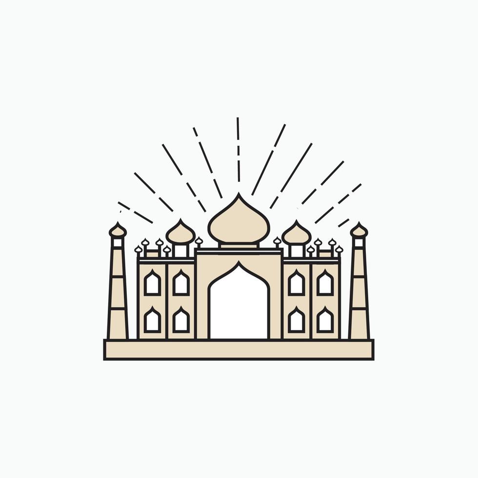 mosque line draw - taj mahal line draw and silhouette - seven wonder of the world vector