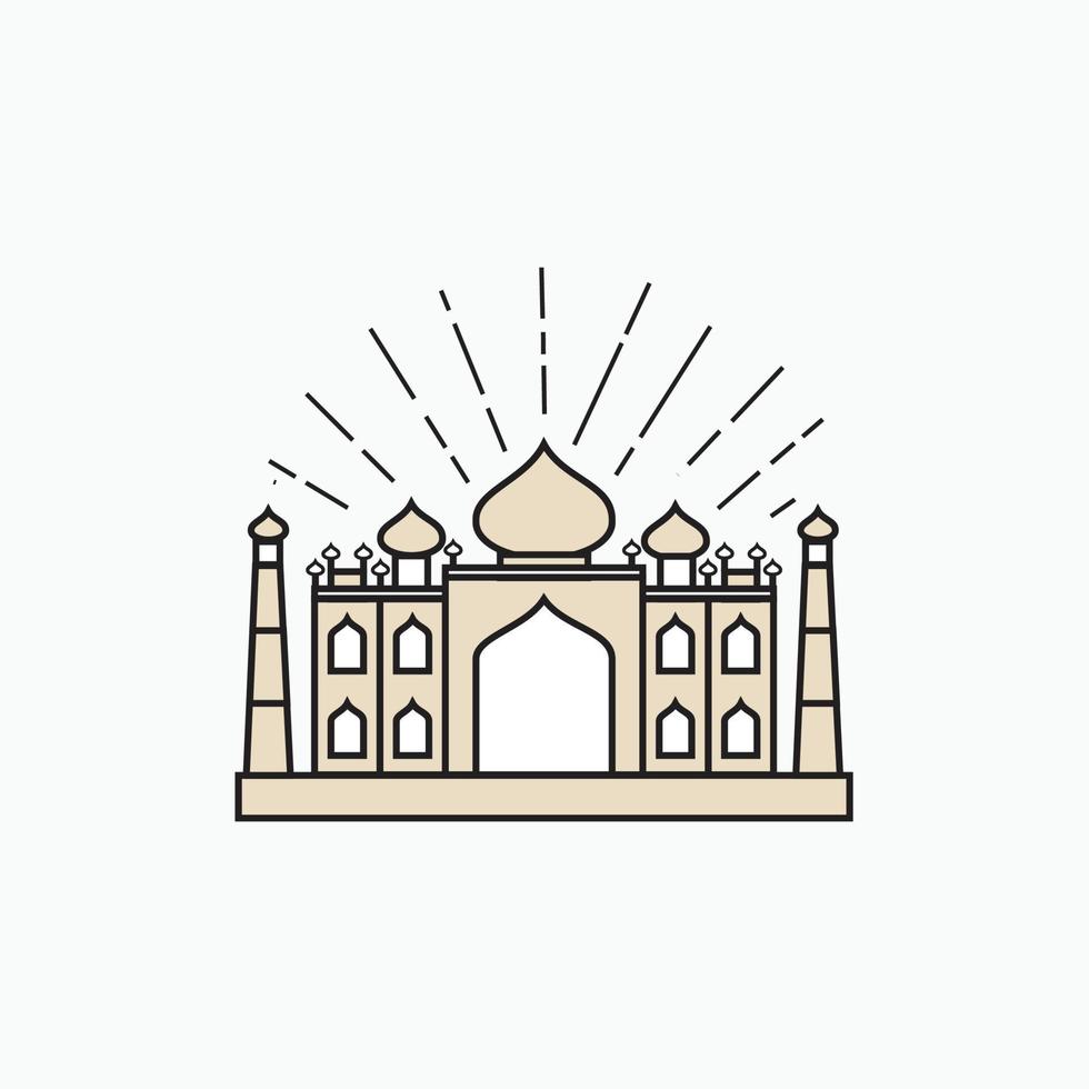 dibujo de la línea de la mezquita - dibujo y silueta de la línea del taj mahal - siete maravillas del mundo vector