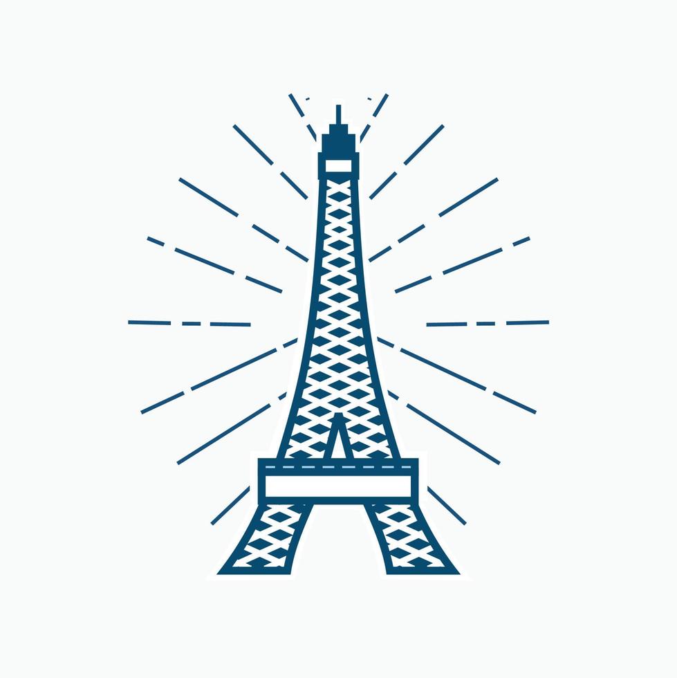 line draw tower - eiffel tower france - vintage blue tower silhouette vector