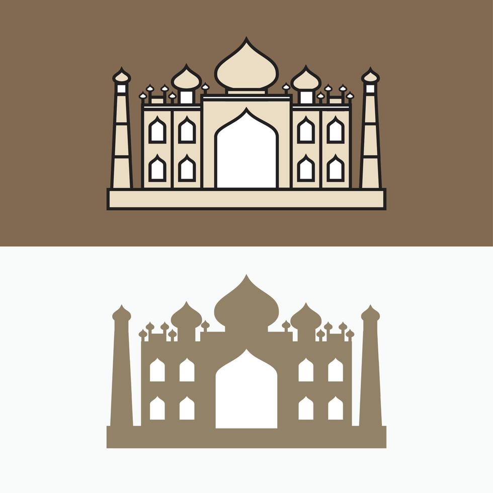 mosque line draw - taj mahal line draw and silhouette - seven wonder of the world vector