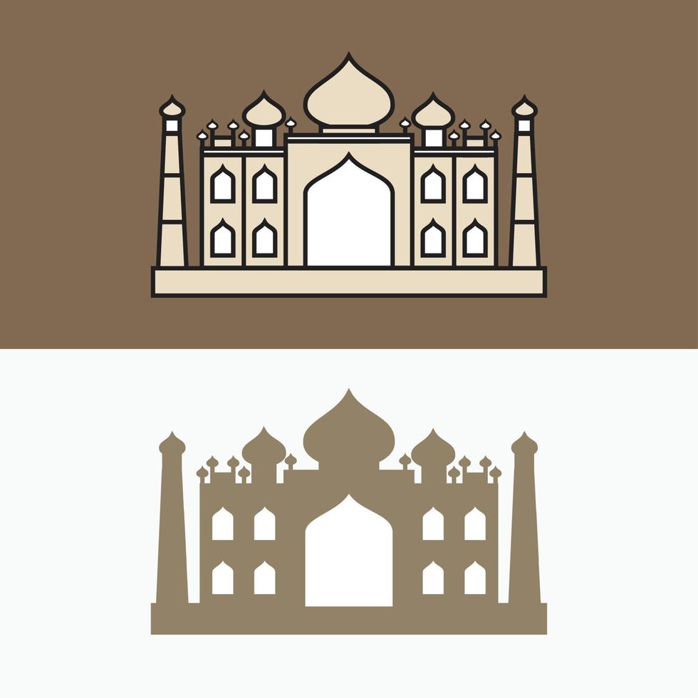 dibujo de la línea de la mezquita - dibujo y silueta de la línea del taj mahal - siete maravillas del mundo vector