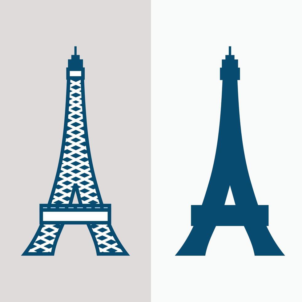 line draw tower - eiffel tower france - vintage blue tower silhouette vector