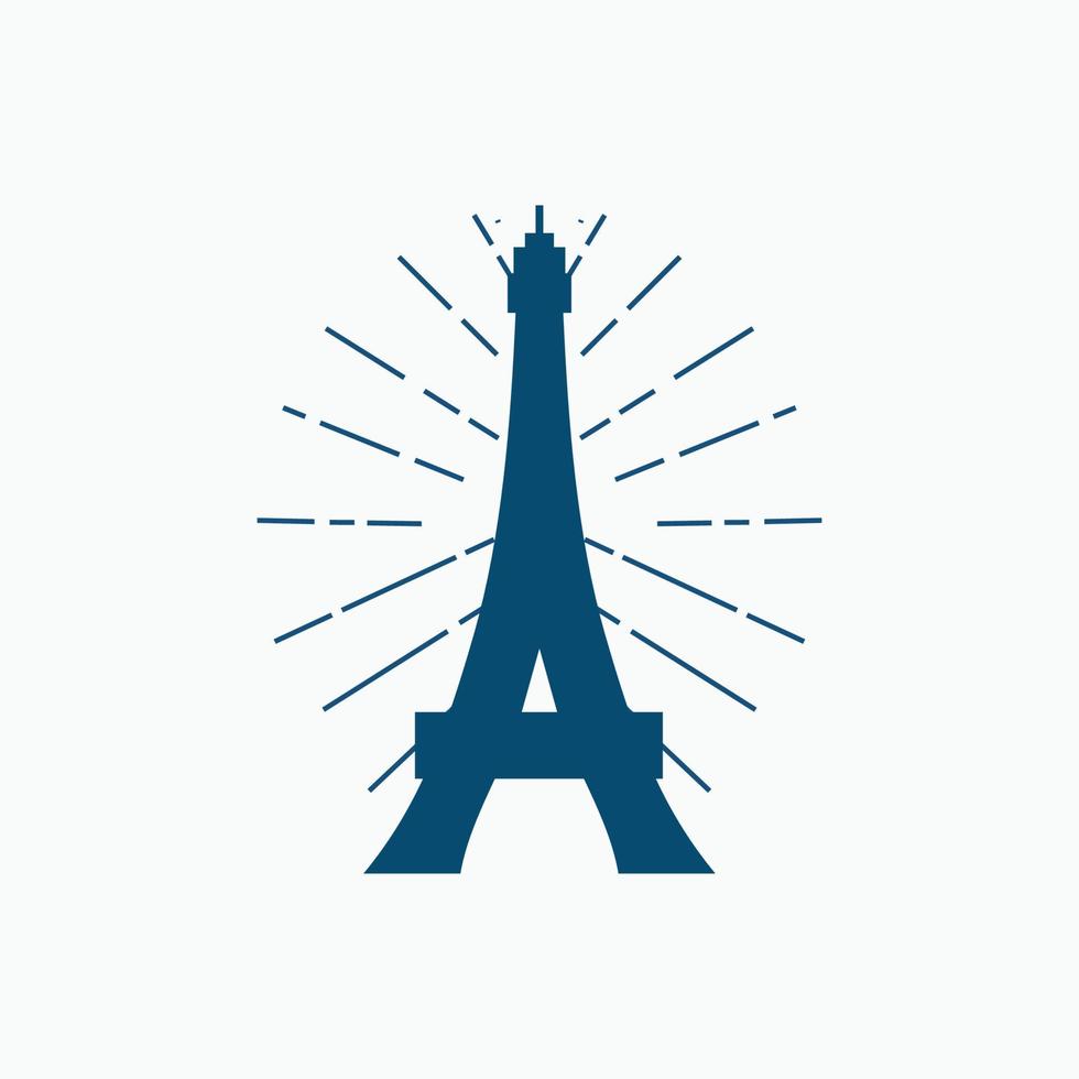 line draw tower - eiffel tower france - vintage blue tower silhouette vector