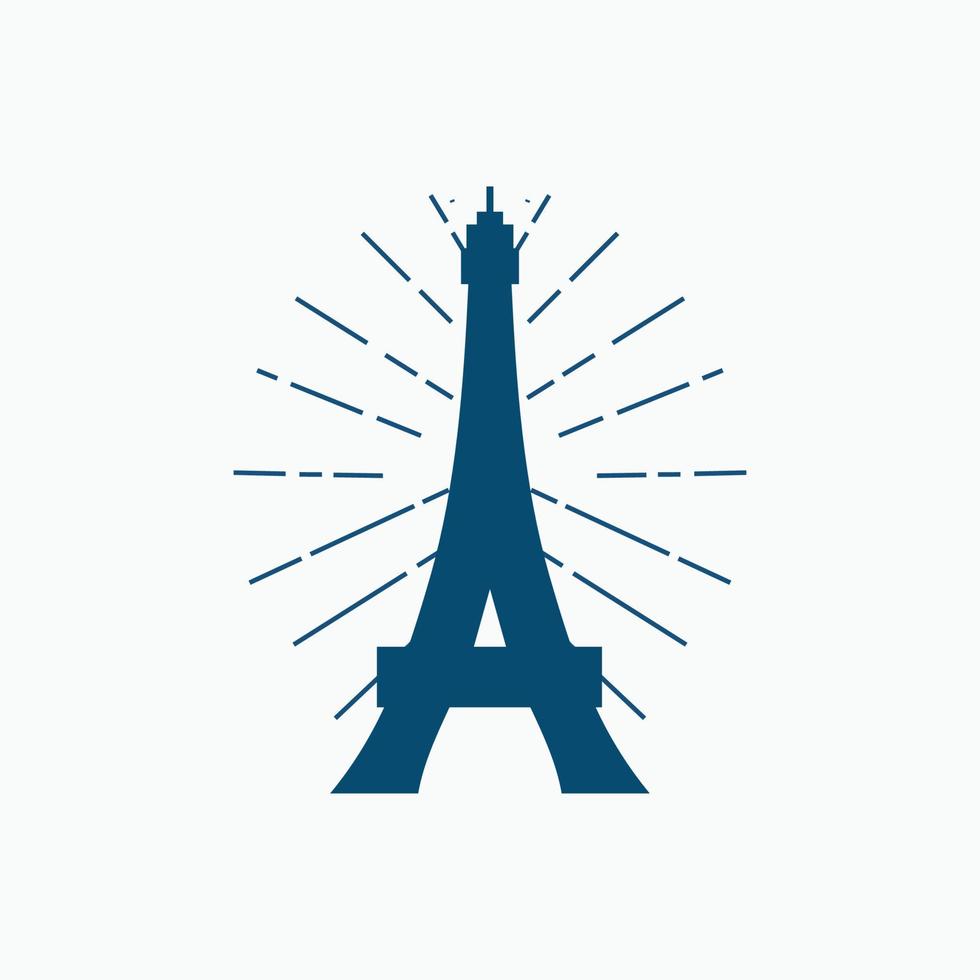 line draw tower - eiffel tower france - vintage blue tower silhouette vector