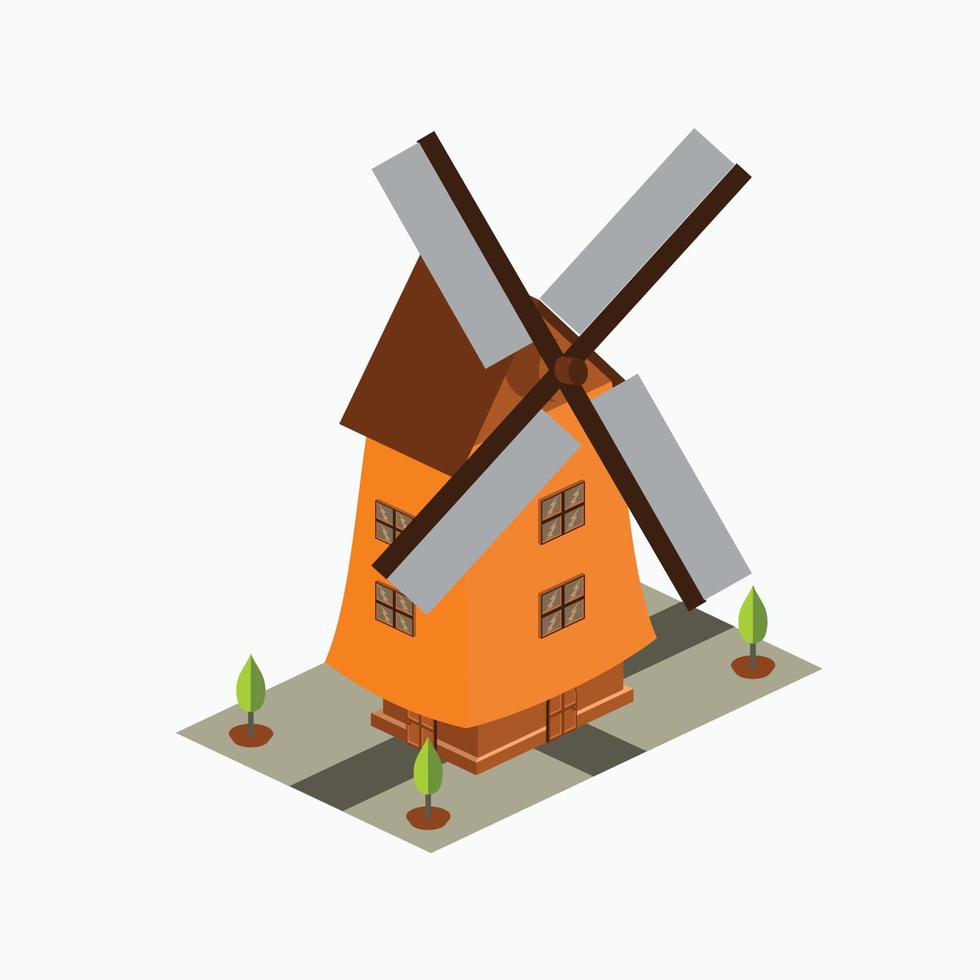 isometric wind mill - simple wind mill building in holland vector