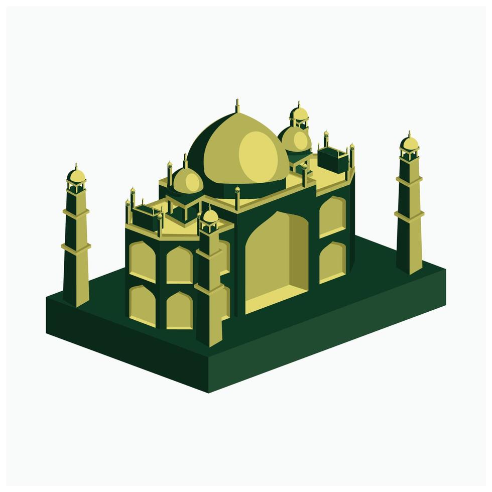 taj mahal design - isometric wonder building - temple monument in india vector