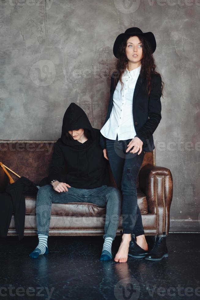 Two hipster girls posing for the camera photo