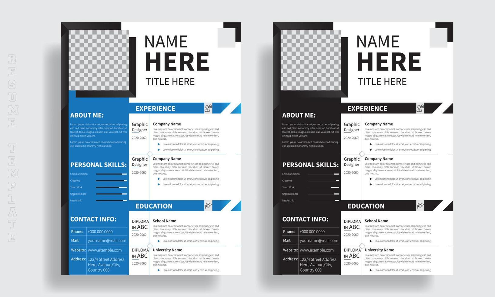 Resume Template Design For Corporate Job Applications, Creative CV resume templates Vector Design cover letter job applications colors,  cv design, multipurpose resume design, and premium designs.