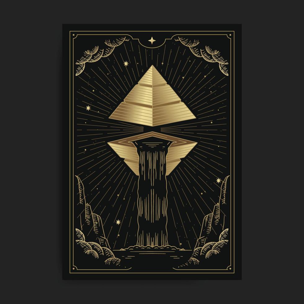 Ancient relic pyramid in the sky that has a waterfall vector