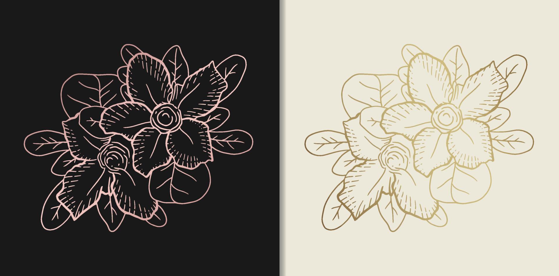 Luxury golden flower hand drawn vector