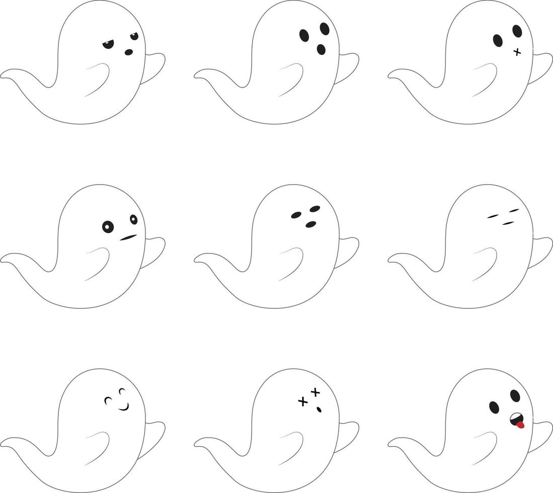 Set of Halloween ghost with different expression vector