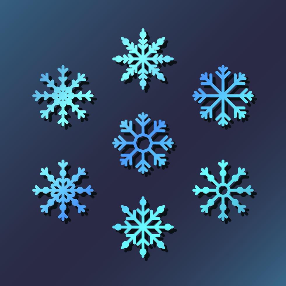 set of gradient blue snowflakes vector illustration