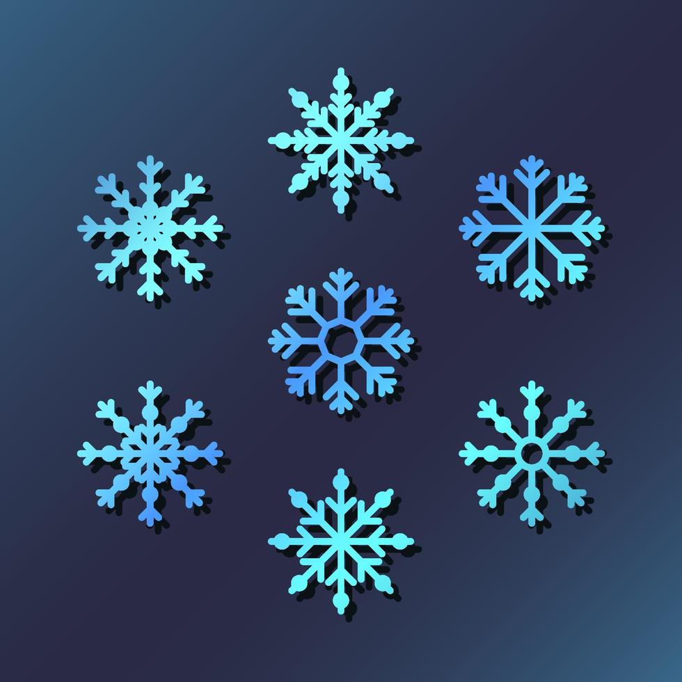 conjunto de ilustración de vector de copos de nieve azul degradado