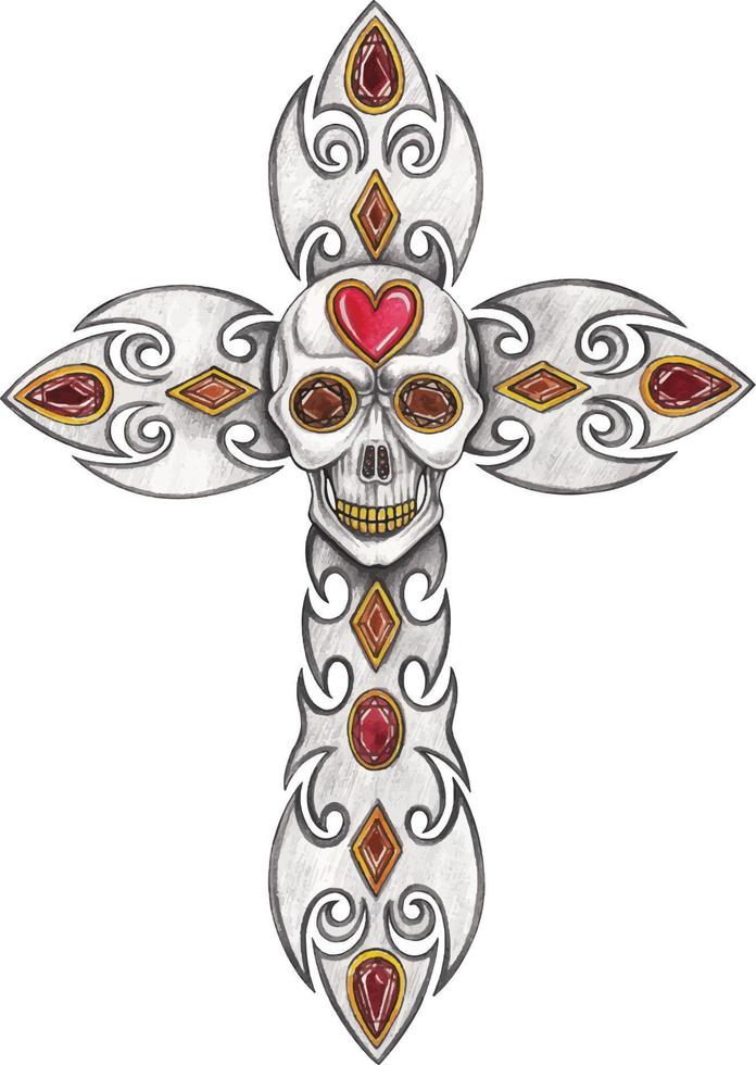 Art graphic mix skull cross jewelry. Hand drawing and make graphic vector. vector