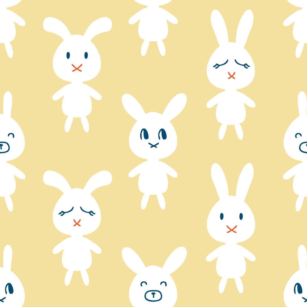 Hand drawn seamless pattern with white bunnies. vector