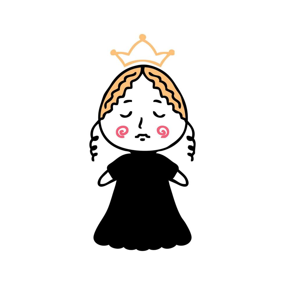 Cute little princess doodle isolated vector illustration.